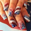 Independence Day False Nails Square Press on Nails Medium Stripe Rhinestones and Stars Design French False Nails Artificial Acrylic Nails Full Cover Glossy Coffin Nails Glue on Nails for Women July 4