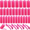40 Pieces Sponge Hair Rollers Satin Rollers for Black Hair, Silk Rollers Foam hair Rollers Hair Curlers with Duck Teeth Hair Clips for Hairdressing Styling (Rose Red,Multi-size)