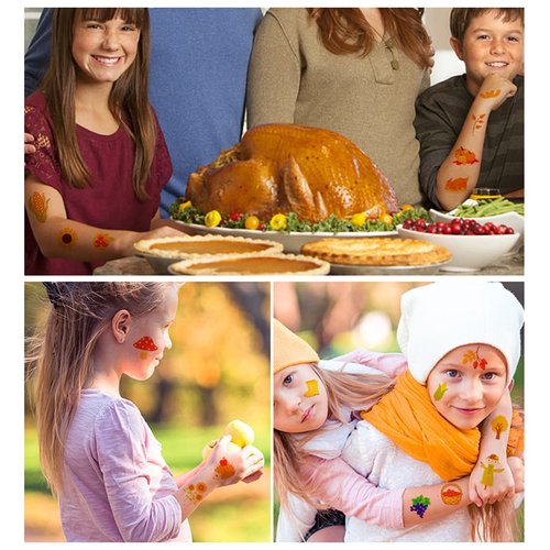 88 Pieces Fall Temporary Tattoos for Kids Women, 10 Sheets Autumn Fake Tattoos Thanksgiving Day Party Decorations Maple Leaf Turkey Scarecrow Pumpkin Cute Design Waterproof Tattoos Stickers Supplies