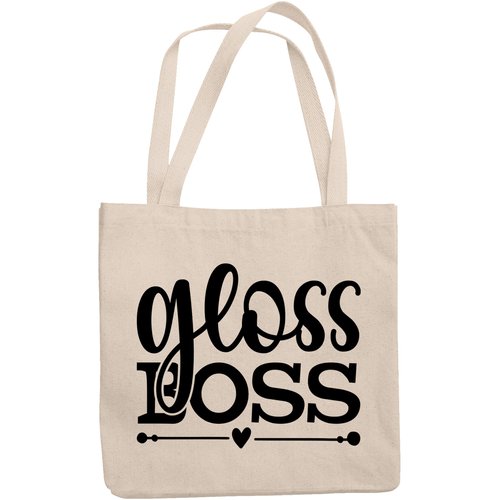 12oz Canvas Tote Bag - Gloss Boss, Title for Girls Who Love Lip Gloss with Heart Design - Beauty Themed Merch for Makeup Artist or Cosmetologist, Gift for Makeup Lovers & Beauticians