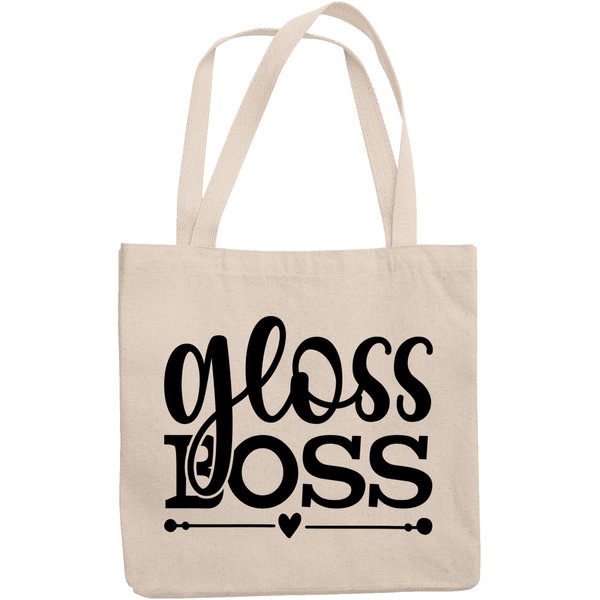 12oz Canvas Tote Bag - Gloss Boss, Title for Girls Who Love Lip Gloss with Heart Design - Beauty Themed Merch for Makeup Artist or Cosmetologist, Gift for Makeup Lovers & Beauticians