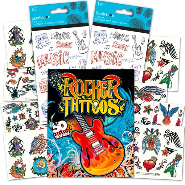 Rock Star Stickers and Tattoos Party Favors Pack (More Than 40 Rocker Stickers and 50 Rocker Temporary Tattoos)