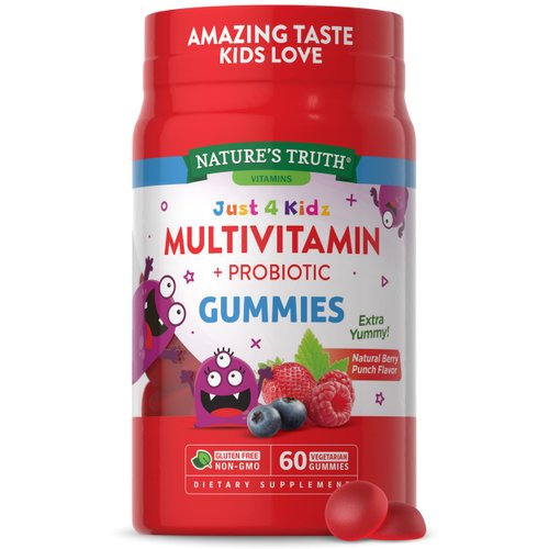 Kids Multivitamin Gummies with Probiotics | 60 Count | Vegetarian, Non-GMO, Gluten Free Supplement | Vitamin C, D3 & Zinc | Berry Punch Flavor | by Nature's Truth