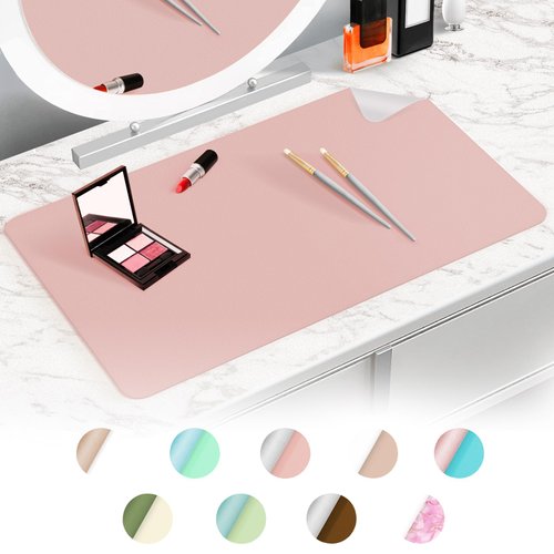 TOHONFOO Makeup Mat for Vanity to Protect Vanity Desk Top, Dual-Sided Vanity Mat, Easy to Clean Vanity Desk Mat - Vanity Makeup Pads Waterproof and Oilproof, 31.5 x 15.7 in (Pink and Silver)