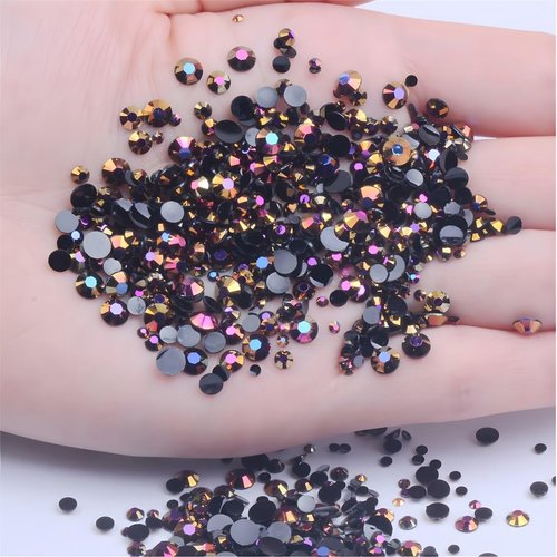Flatback Rhinestones Round Gems for Nails Art and Crafts 4000Pcs SS6 2mm AB Crystals Glitter Stone DIY Bags Clothes Shoes (Black Rose Red AB)