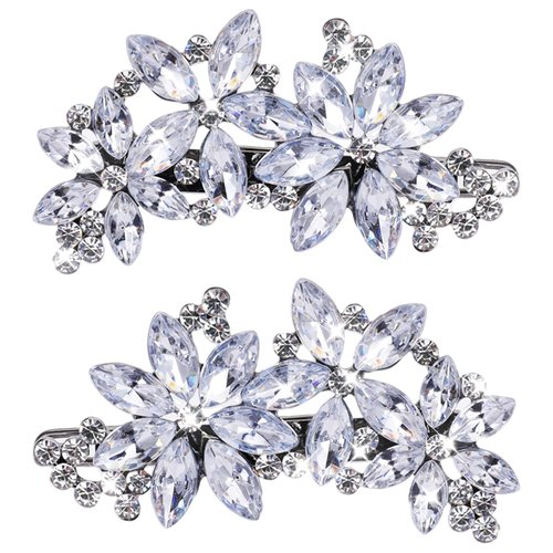 Teaaha 2 PCS Rhinestone Hair Clips, Silver, Floral Style, for Women's Wedding, Bridal, Party, Dance, Prom, Pageant, Bridesmaids, Formal Occasions, Gift, 2 Count