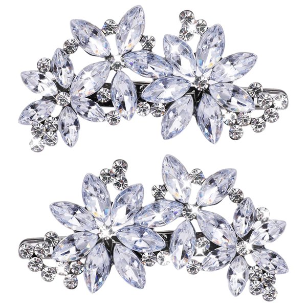 Teaaha 2 PCS Rhinestone Hair Clips, Silver, Floral Style, for Women's Wedding, Bridal, Party, Dance, Prom, Pageant, Bridesmaids, Formal Occasions, Gift, 2 Count