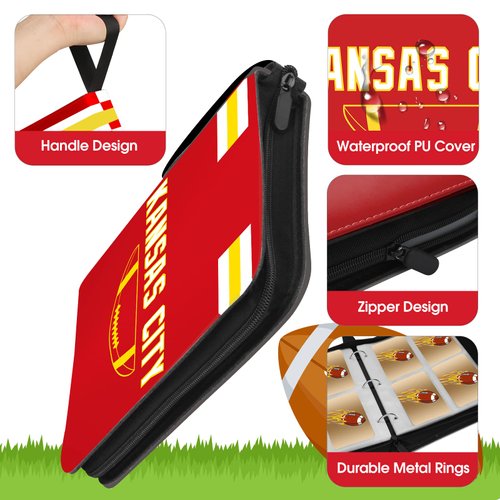 Football Card Binder with Sleeves 400 Pocket, Kansas City Football Card Holder for Trading Cards Sports Card 3 Ring Binder Folder Football Collector Album Storage Book Case Kids Boys Girls Gift