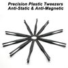 Qjaiune 10Pcs Flat Tip Plastic Tweezers, Anti-Static & Anti-Magnetic Tweezers, Precision Tweezers Set for Crafts Electronics, DIY, Repair Tool (4.6 Inch, Black, 93308)