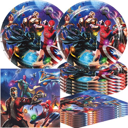 40Pack Super Hero Birthday Decorations, 20 Plates, 20 Napkins for Super Hero Birthday Party Supplies