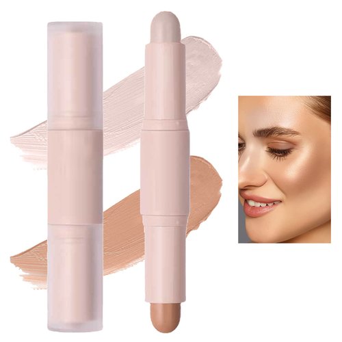 2 Color Double-Headed Cream Contour Stick,Concealer Sticks Waterproof & Long Lasting Highlight & Contour Stick Face Primer Corrector Makeup Kit for Women(Light)
