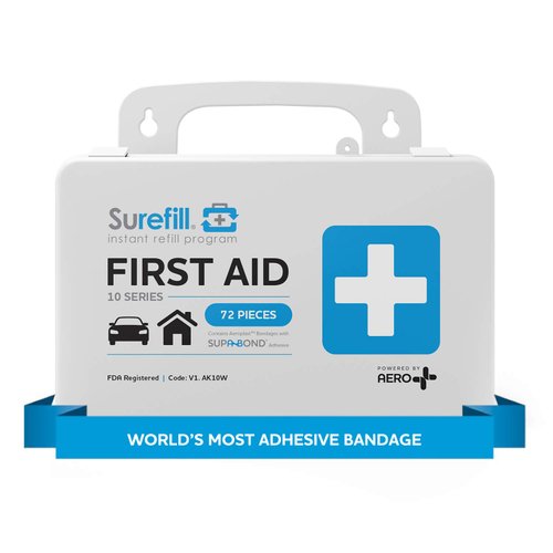Aero Healthcare Surefill 10 Series First Aid Kit, 72 Pieces, White, Model AK10W