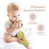 JETM·HH Teether Ring Wooden Baby Rattle Crochet Green Dinosaur Set | Infant Teething Toy | BPA Free Silicone Chewable Rings with Organic Featuring Multiple Textures | Crochet Rattle Baby