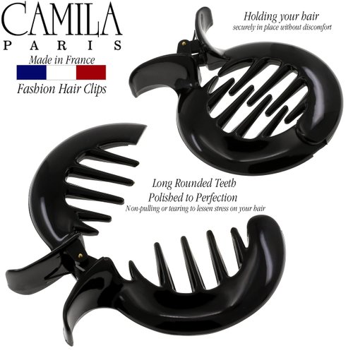 Camila Paris CP3294 French Hair Clip for Women, Girls Round Fish Hair Claw Clips Ponytail Holder Fashion Durable and Styling Hair Accessories for Women, Strong Hold No Slip Grip, Made in France