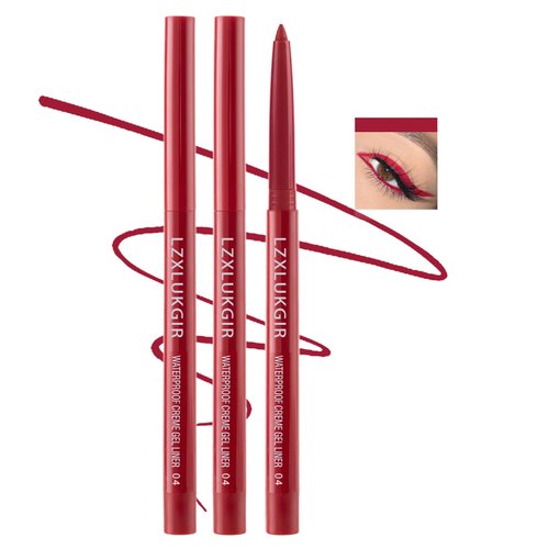 LZXLUKGIR 3PCS Red Eyeliner Pencil Retractable Waterproof Eyeliner Pencil,Long-lasting High-Pigmented Colorful Gel Eyeliner Pencil Multi-use Eye Shadow Pencil（Dark Red）