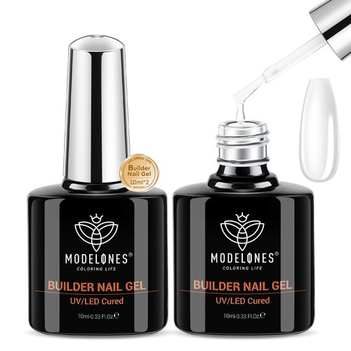 modelones Builder Nail Gel, 2 Pcs Clear Gel Builder Nail Polish for Nail Thickening, Nail Strengt...