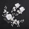Teyglen Flower Bride Wedding Hair Comb Silver Crystal Pearl Hair Piece Leaf Flower Headpiece for Bride Hair Jewelry for Women (Silver)