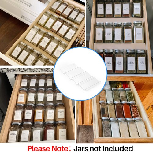 Clear Acrylic Spice Drawer Organizer, 4 Tier- 1 Set Seasoning Jars Drawers Insert, Kitchen Spice Rack Tray for Drawer/Countertop (Jars not included)