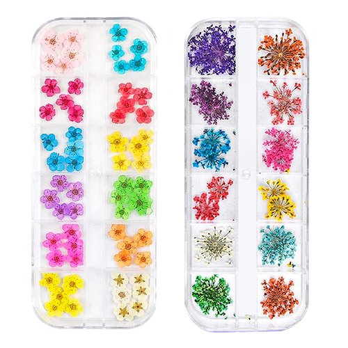 3D Nail Dried Flowers Sticker Set CHANGAR Real Dried Flowers for Nail Art &amp; Resin Craft DIY Five ...
