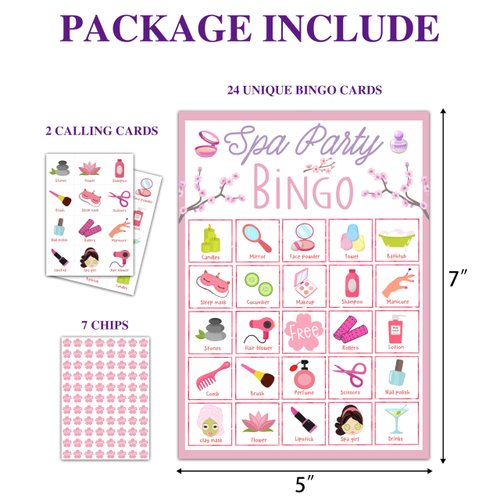 Disfuco Spa Bingo Game, Sleep Over Party Games Bingo Cards for Adults, Slumber Party Games, Birthday Bingo, Spa Party Favors Supplies Decorations, 24 Players Bingo Game (B05)