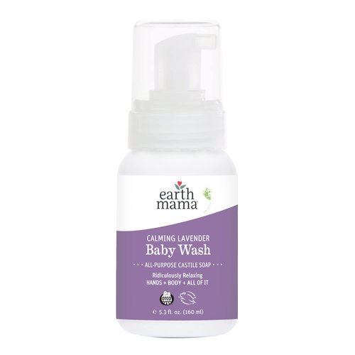 Earth Mama Calming Lavender Baby Wash Liquid Foaming Hand Soap, Organic All-Purpose Lavender Body Wash for Sensitive Skin, Castile Soap with Coconut Oil, Shea Butter, Calendula, & Aloe, 5.3 Fl Oz