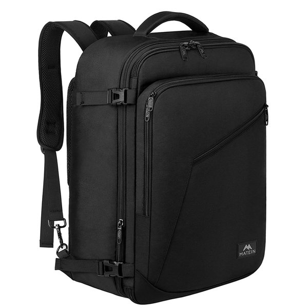 MATEIN Mens Travel Backpack, 27L Lightweight Carry on Backpack for Women, Expandable Business Backpacks, Waterproof Hiking Backpack for Outdoor Sports Rucksack Casual Daypack, Travel Essential, Black