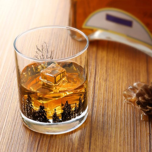Bourbon Glasses TOOWELL Whiskey Glasses Set of 2, 11OZ Old Fashioned Glasses Forest Landscape Handmade Lead-Free Scotch Tumbler, Birthday Gifts Valentines Day Gift, Rocks Glass for Liquor and Cocktail