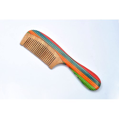 Pure Hands Radiant Rainbow - Handmade Organic Neem Wood Hair Combs Bun Stick & Hair Clip Gift-set With Vibrant Multicoloured Wood Art