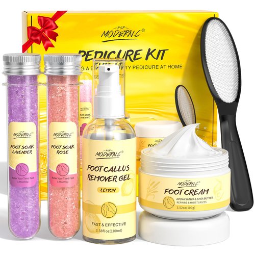 Pedicure Kit For Feet 5pcs Foot Spa Set For Christmas Birthday Valentine's Mother's Day Women Wife Girlfriend Gift Rose Lavender Foot Soak Salt Foot Callus Remover Gel Foot Rasp Foot Cream Foot Care