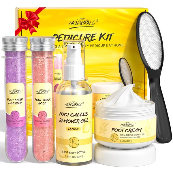 Pedicure Kit For Feet 5pcs Foot Spa Set For Christmas Birthday Valentine's Mother's Day Women Wife Girlfriend Gift Rose Lavender Foot Soak Salt Foot Callus Remover Gel Foot Rasp Foot Cream Foot Care