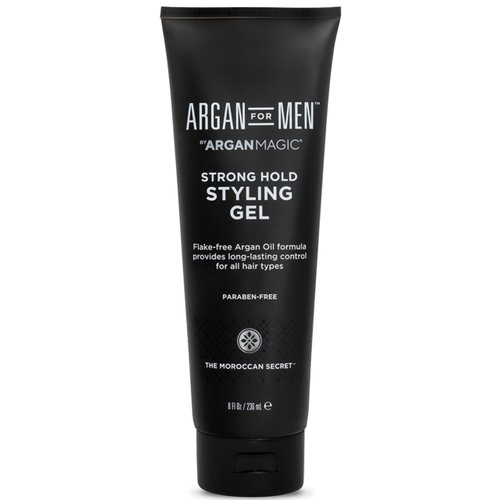 Argan Magic Strong Hold Styling Gel - Flake-Free Argan Oil Formula for Superior Hold and Long-lasting Control | Made in USA, Paraben Free, Cruelty Free (8 Fl Oz)