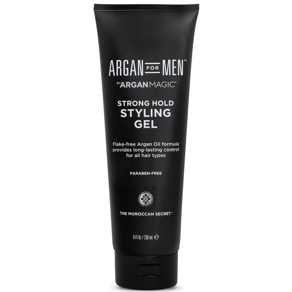 Argan Magic Strong Hold Styling Gel - Flake-Free Argan Oil Formula for Superior Hold and Long-lasting Control | Made in USA, Paraben Free, Cruelty Free (8 Fl Oz)