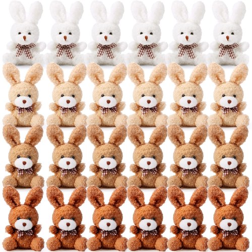 Sotiff 24 Pcs Plush Bunny Stuffed Animal Bulk 4.7 Inch Mini Bunnies Keychain Doll Furry Rabbit with Bow Tie for Birthday Xmas Easter Baby Shower Party Favor Gifts Classroom Rewards(Mixed Color)