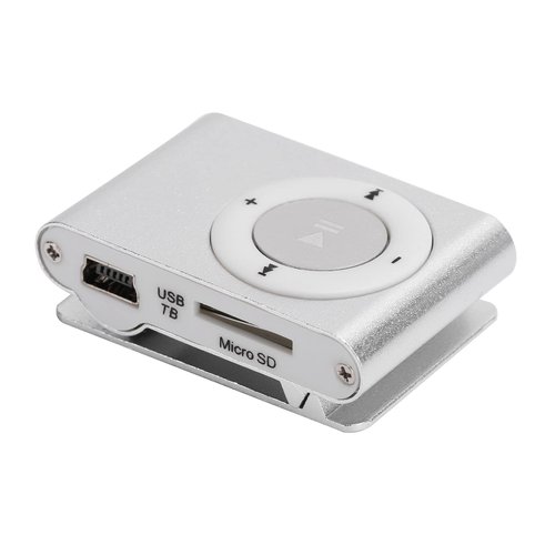 Mini MP3 Player, Portable Mini MP3 Player with Back Clip Sports MP3 Player with Earphone and USB Cable, Digital Media Player Built in Card Slot (Silver)