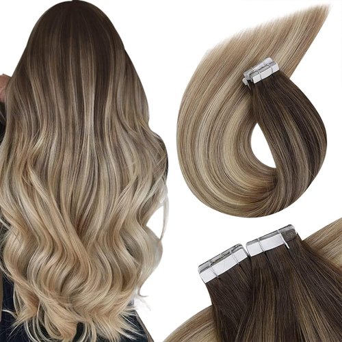 Ve Sunny Ombre Tape in Extensions Human Hair Dark Brown Ombre Golden Blonde Mix Platinum Blonde Tape in Hair Extensions Ombre Human Hair Tape in Extensions Long Hair Extensions Tape in 20pcs 50g 22in