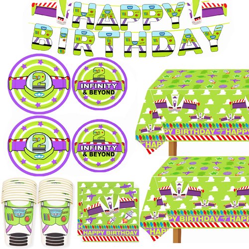 Two Infinity Birthday Decorations Year Cartoon Story Birthday Party Supplies 2nd Birthday include Banner Table Cloth Plate Napkins and Cups