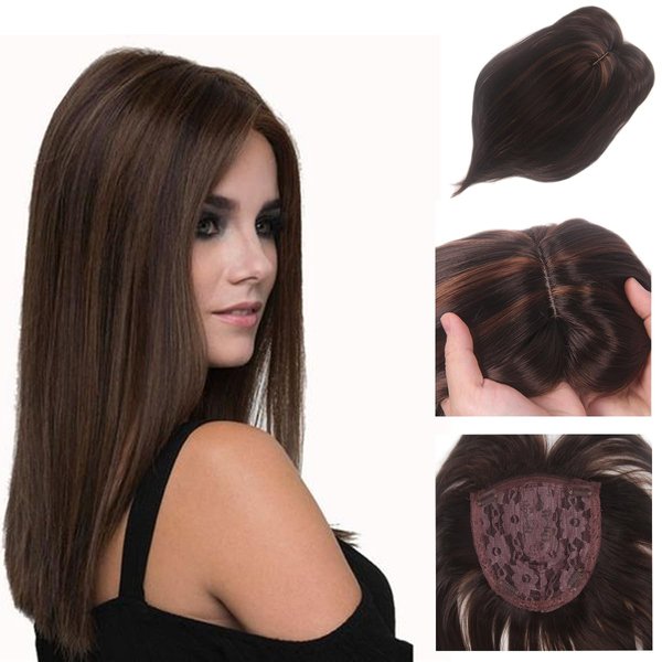 H&Bwig toupee for Women, Long Toppers Hairpiece Clip in Hair Extensions for Covering White Loss Hair Toupee(HighLight Brown)