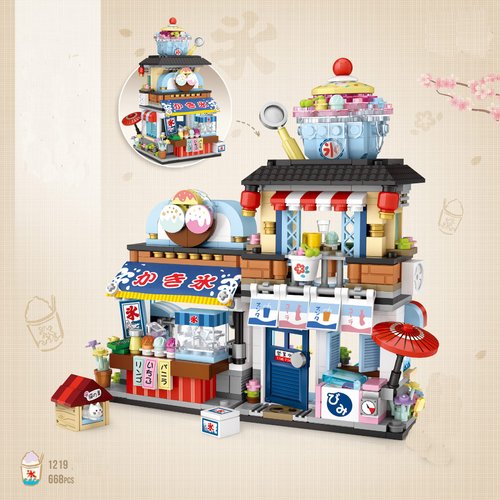 Japanese Street View Ice Drink Shop Mini Building Blocks Toys Model Set, MOC Creative DIY Simulation Architecture, 668 PCS Mini Bricks Construction Halloween Building Toy Sets for Girls Boys 3+