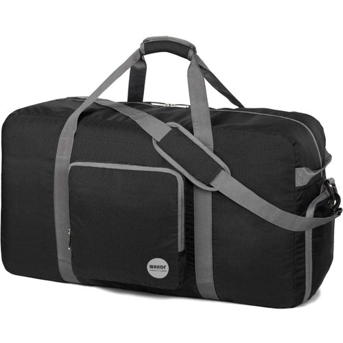 28" Foldable Duffle Bag 80L for Travel Gym Sports Lightweight Luggage Duffel By WANDF (28 inches (80 Liter), Black 28'')