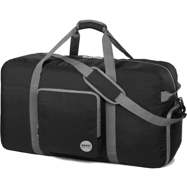 28" Foldable Duffle Bag 80L for Travel Gym Sports Lightweight Luggage Duffel By WANDF (28 inches (80 Liter), Black 28'')