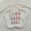 French Tip Press on Nails Almond Fake Nails with 3D Butterfly Flower Pearls Charms Designs Cute Acrylic Nails Glossy Glue on Nails Summer False Nails Nude Artificial Stick on Nails for Women 24Pcs
