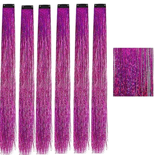 Tinsel Hair Clip Hair Set, Clip in Hair Extension (Rose Red)