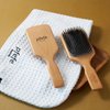 Wooden Paddle Hair Brush, Square Detangling Reducing Breakage Hairbrush for Men & Women, Beechwood Air Cushion Brush with Travel Bag for Thick, Curly, Wet, Dry Hair