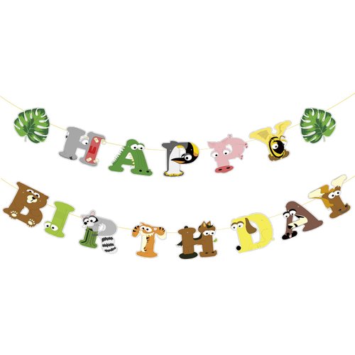 Safari Animals Happy Birthday Banner, Jungle Party Sign Jungle Animals Theme Bunting Party Decorations Supplies for Safari/Jungle Themed Birthday Party