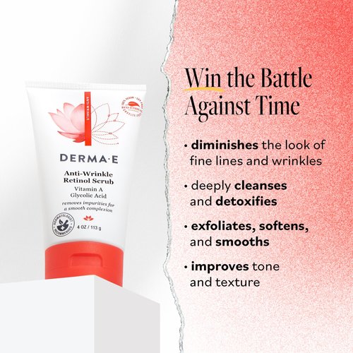 DERMA E Anti-Wrinkle Scrub – Anti-Aging Face Wash with Glycolic Acid and Vitamin A – Cleansing and Exfoliating Treatment Removes Makeup, Oil and Impurities, 4 oz