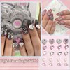 RODAKY 44PSC Pink Nail Charms Valentine's Day 3D Heart Charms with Rhinestone Silver Heart Nail Art Jewelry Shiny Nail Decoration Accessories for Women and Girls