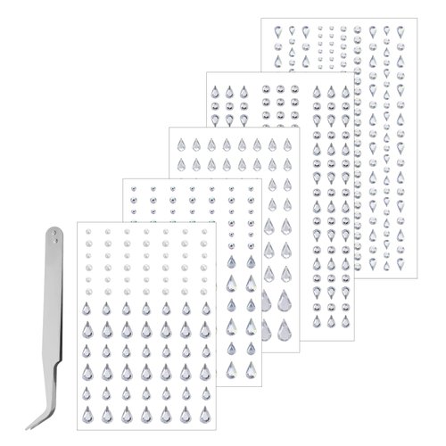 5 Sheets Face Gems Jewels Stickers, Teardrop Rhinestones for Face, Self Adhesive Rhinestones for Face, Hair, Makeup, Nail Decorations, DIY