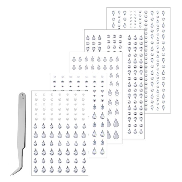 5 Sheets Face Gems Jewels Stickers, Teardrop Rhinestones for Face, Self Adhesive Rhinestones for Face, Hair, Makeup, Nail Decorations, DIY