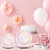 Tevxj 96PCS Pastel Rainbow Tableware Set Rainbow Birthday Dinnerware Disposable Plates Rainbow Cloud Party Plates Napkins Forks for Birthday Baby Shower Weddings Party Decorations Supplies 24 guests