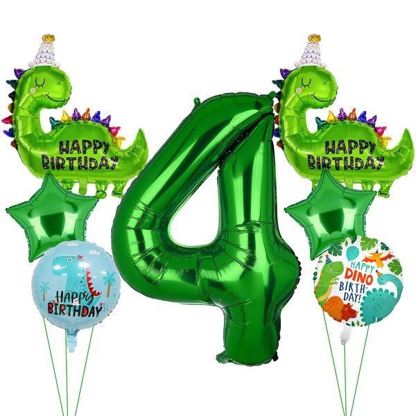 7pcs Dinosaur Balloons, Dinosaur Birthday Number Mylar Foil Balloon Dinosaur Party Party Supplies Dinosaur Birthday Decorations(4th)